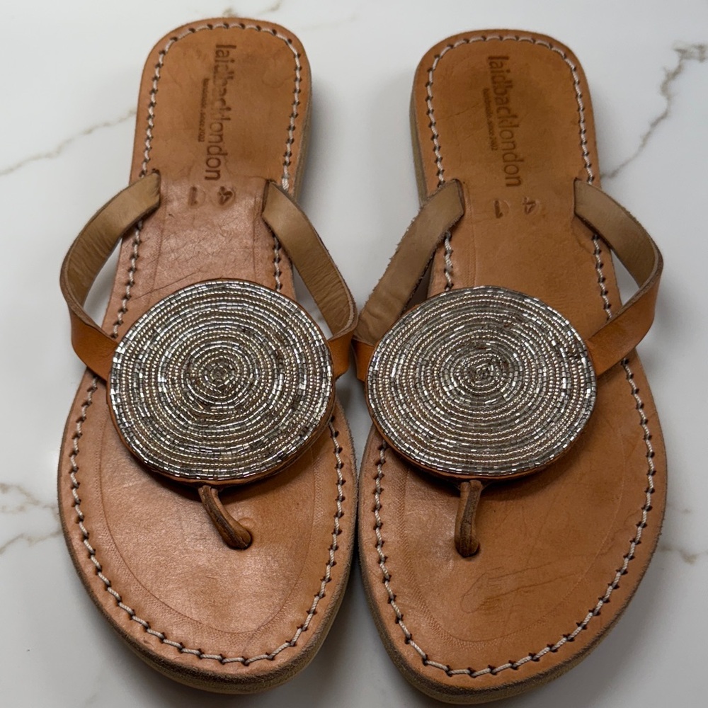 Laid Back London Tan and Silver Sandals